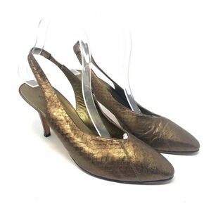 Yves Saint Laurent YSL Crocodile Slingback Heel Bronze Gold Size US‎ 8.5